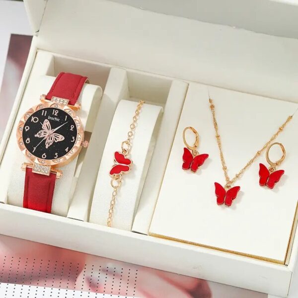 Conjunto de 5 Peças, Relógio de Luxo com Strass, Colar, Brincos e Pulseira - Imagem 2