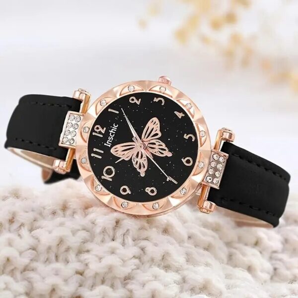 Conjunto de 5 Peças, Relógio de Luxo com Strass, Colar, Brincos e Pulseira - Imagem 4