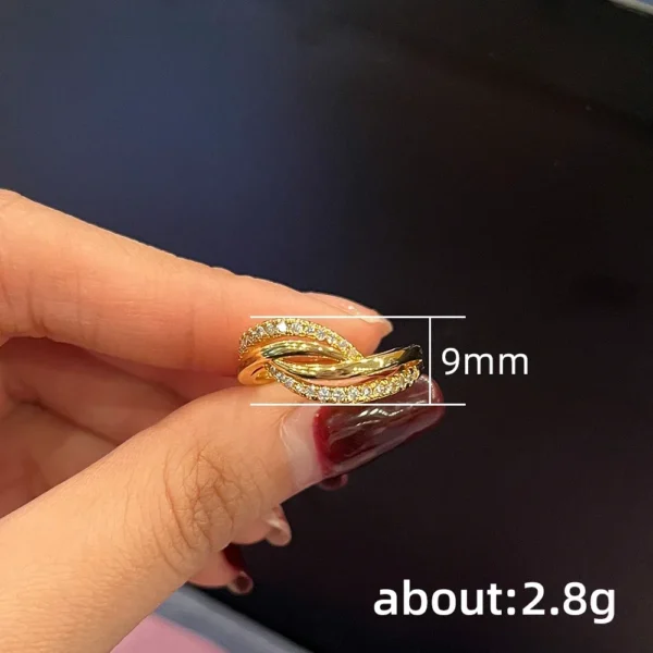 Anel Duplo X cor Ouro e Prata com Zircônia para Noivado de Casamento - Imagem 5