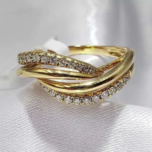 Anel Duplo X cor Ouro e Prata com Zircônia para Noivado de Casamento - Imagem 2