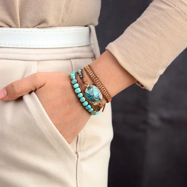 Pulseiras de pedra turquesa estilo vintage - Imagem 4