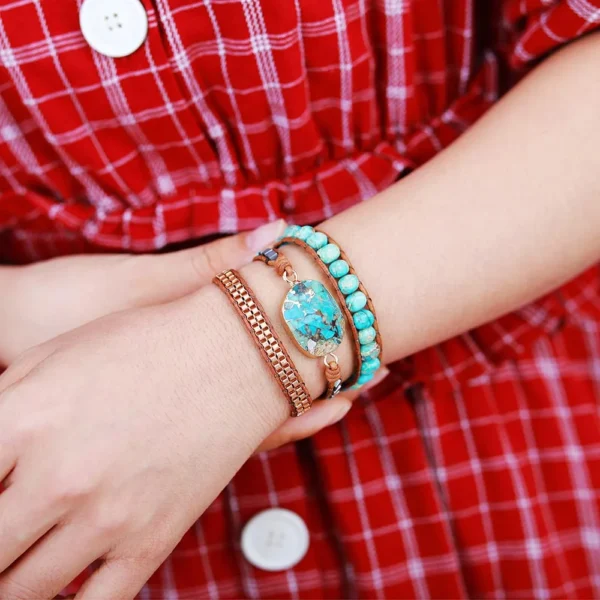 Pulseiras de pedra turquesa estilo vintage - Imagem 2