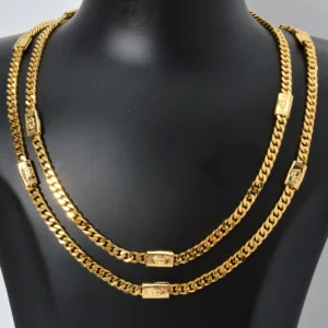 Corrente Dubai 18k banhado a ouro masculino e feminino com entrelaçamento geométrico e 7mm de largura quadrado