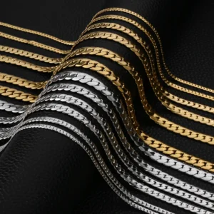 Corrente de aço inoxidável de 3-8mm de largura unisex, banhada a ouro à prova d'água de alta qualidade